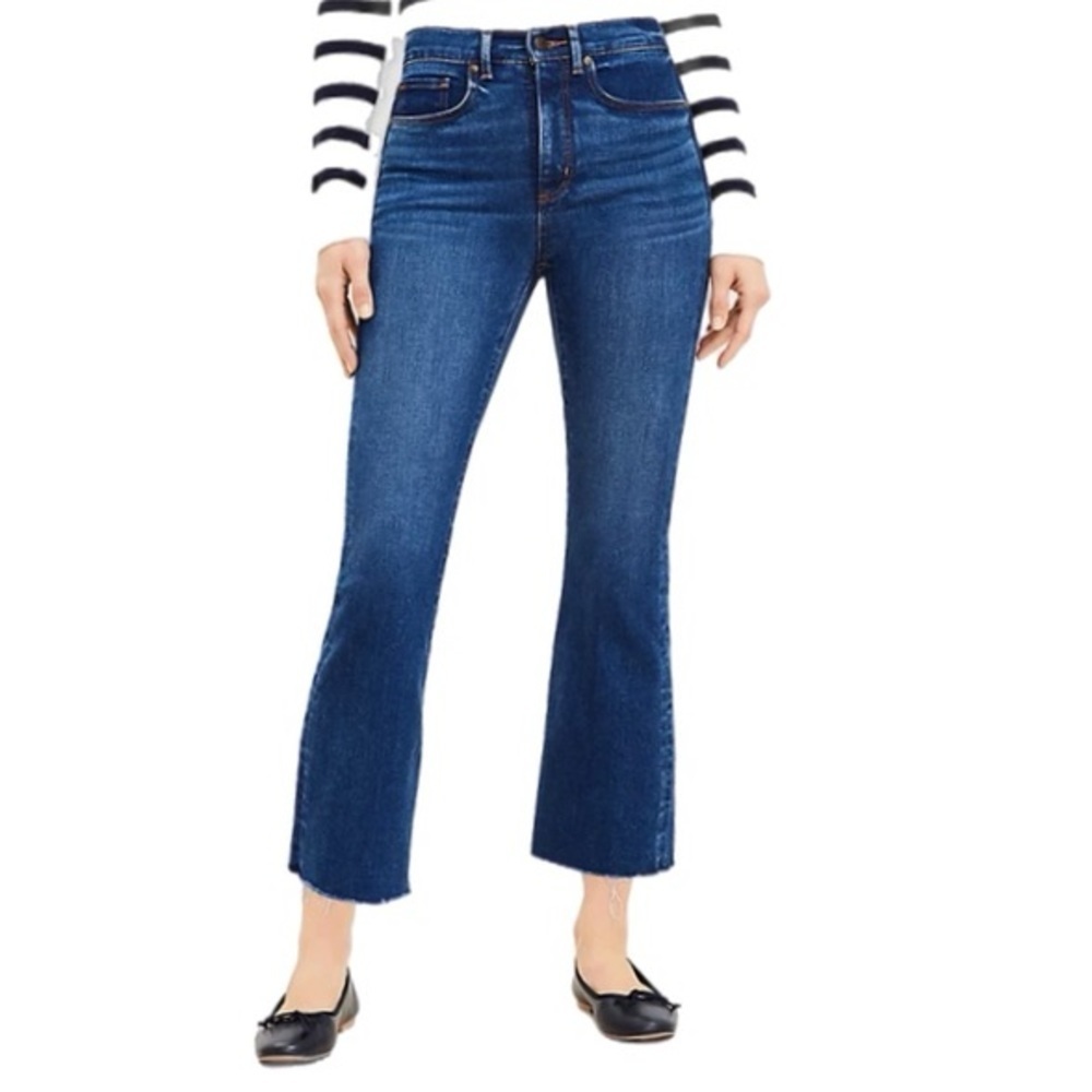 Curvy Destructed Hem High Rise Kick Crop Jeans
